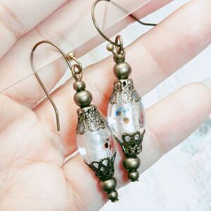 artisan earrings 444#mfs Victorian earrings hatpin lampwork foil center hand cra